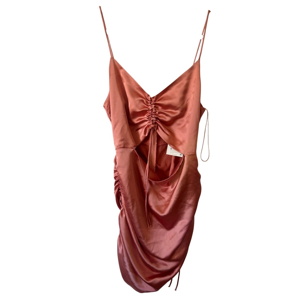 Zara Dress Cut Out Ruched Satin Mini Large Rose Gold Women